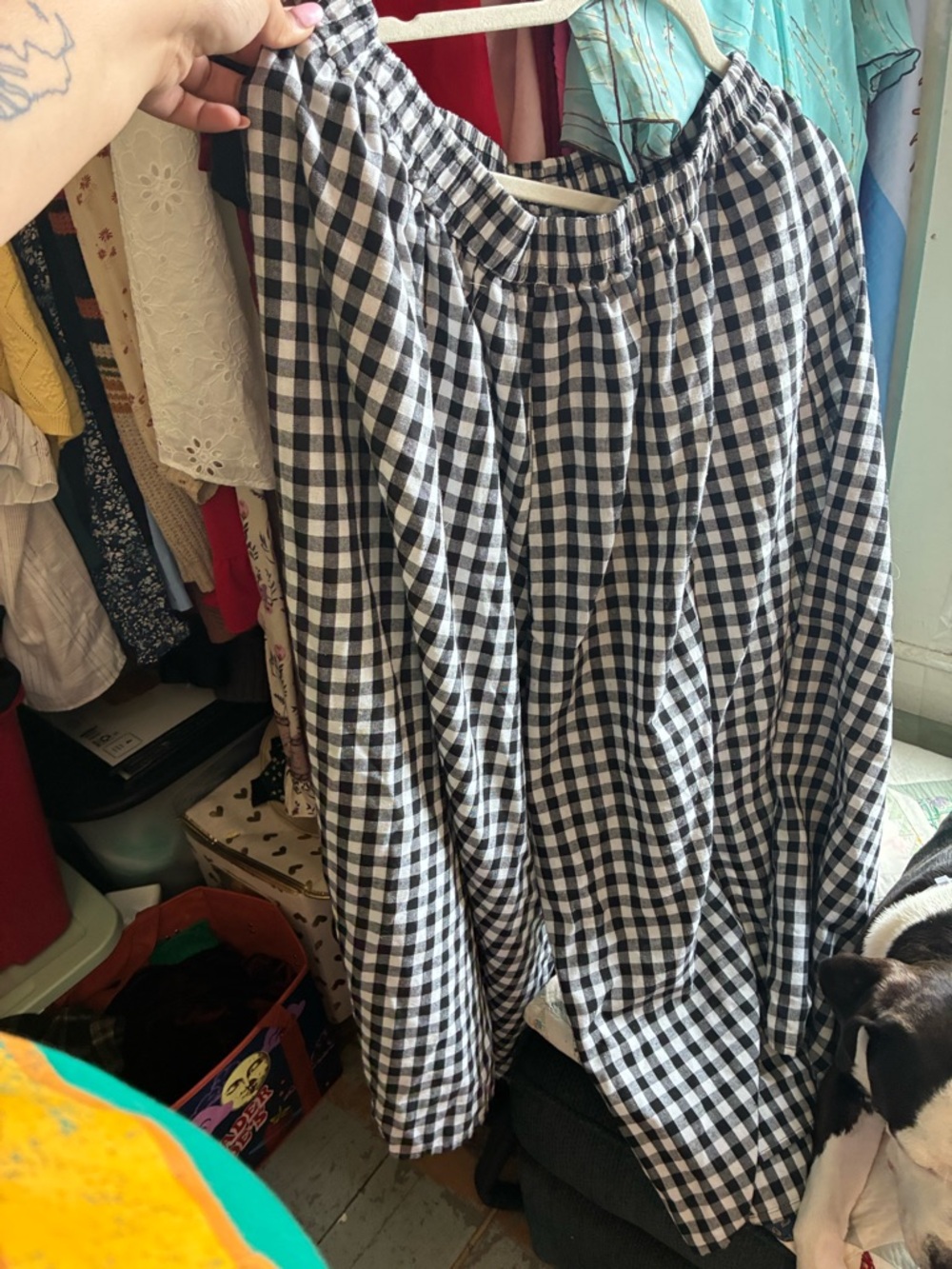 Gingham Wide Leg Pants - Black & White - Picture 3 of 5